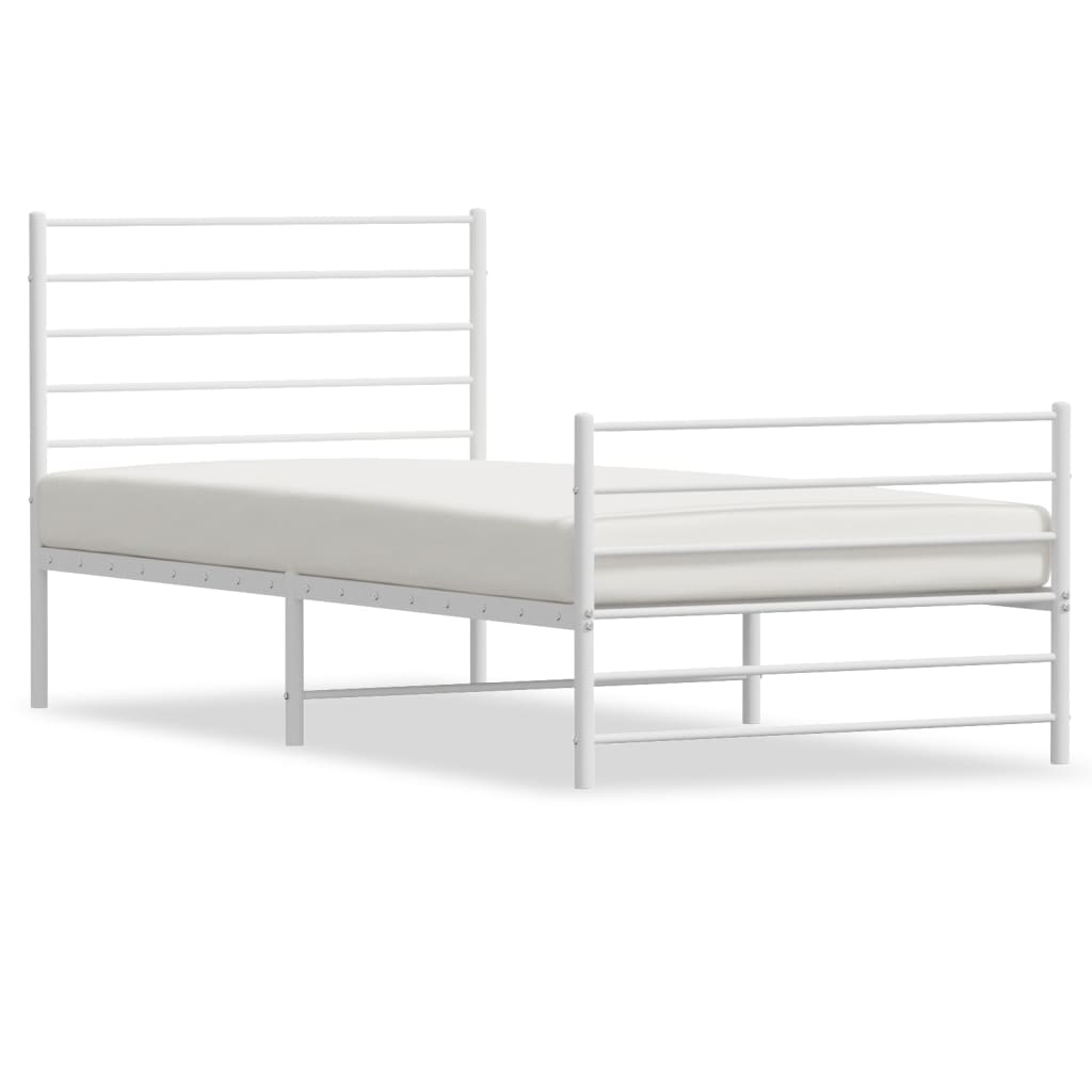 vidaXL Metal Bed Frame without Mattress with Footboard White 90x200 cm