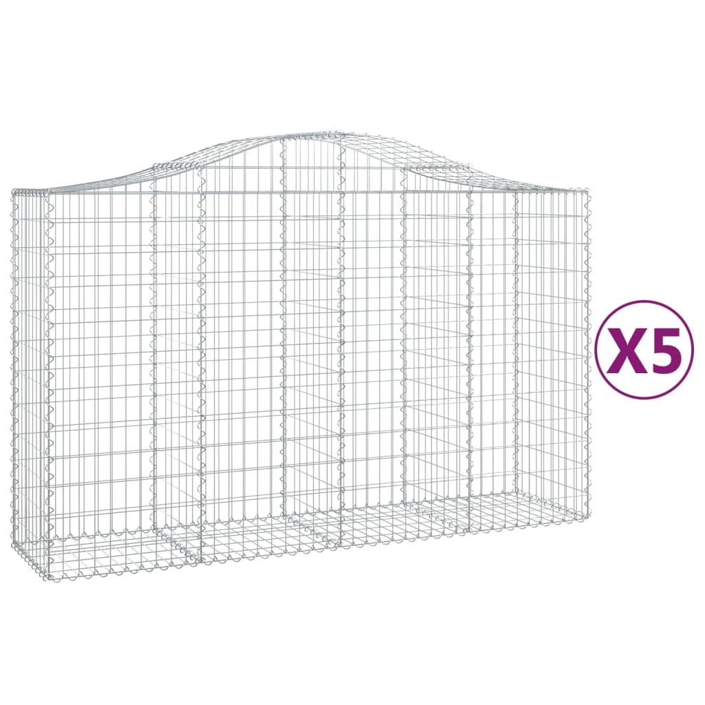 vidaXL Arched Gabion Baskets 5 pcs 200x50x120/140 cm Galvanised Iron