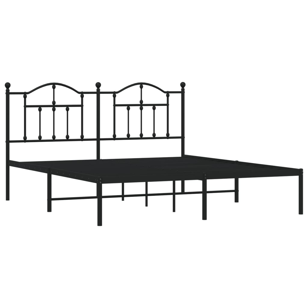 vidaXL Metal Bed Frame without Mattress with Headboard Black 183x213 cm