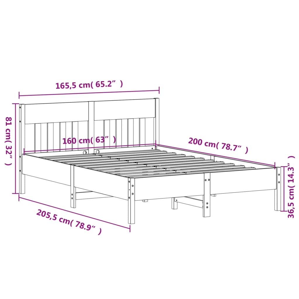 vidaXL Bed Frame without Mattress Wax Brown 160x200 cm Solid Wood Pine