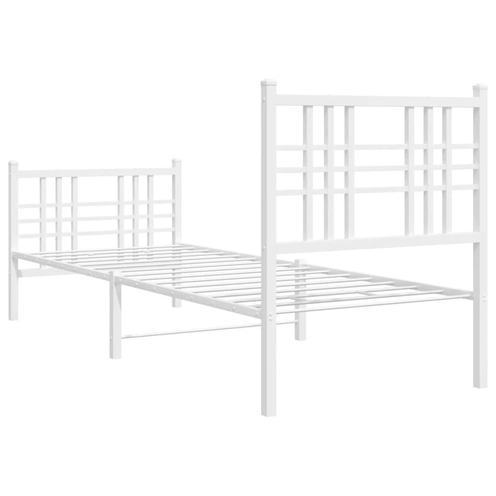 vidaXL Metal Bed Frame without Mattress with Footboard White 75x190 cm Small Single