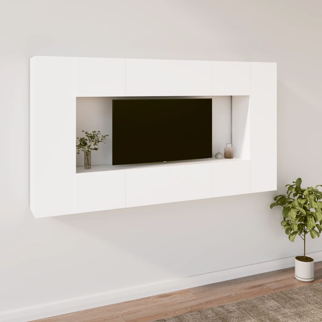 vidaXL 8 Piece TV Cabinet Set White Engineered Wood