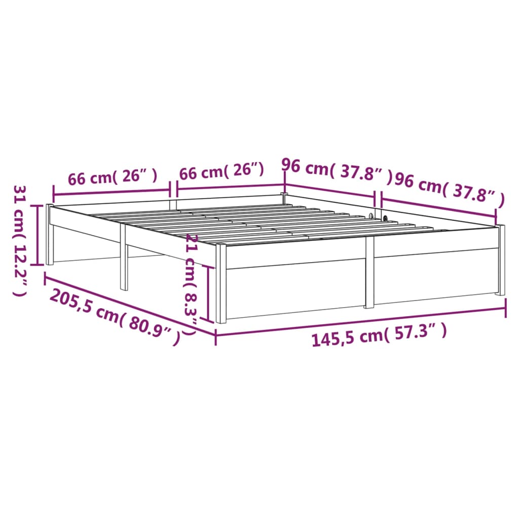 vidaXL Bed Frame without Mattress Black Solid Wood 140x200 cm