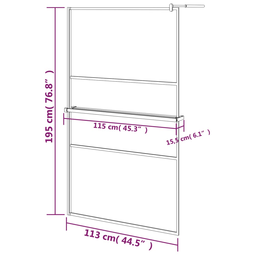 vidaXL Walk-in Shower Wall with Shelf Black 115x195 cm ESG Glass&Aluminium