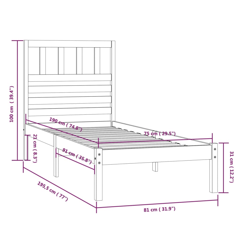 vidaXL Bed Frame without Mattress White 75x190 cm Small Single Solid Wood Pine