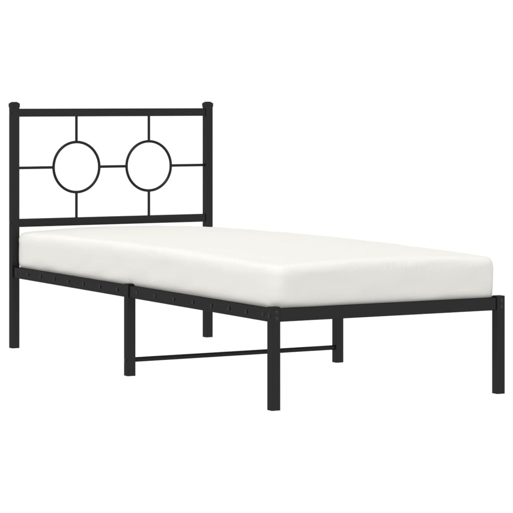 vidaXL Metal Bed Frame without Mattress with Headboard Black 75x190 cm Small Single