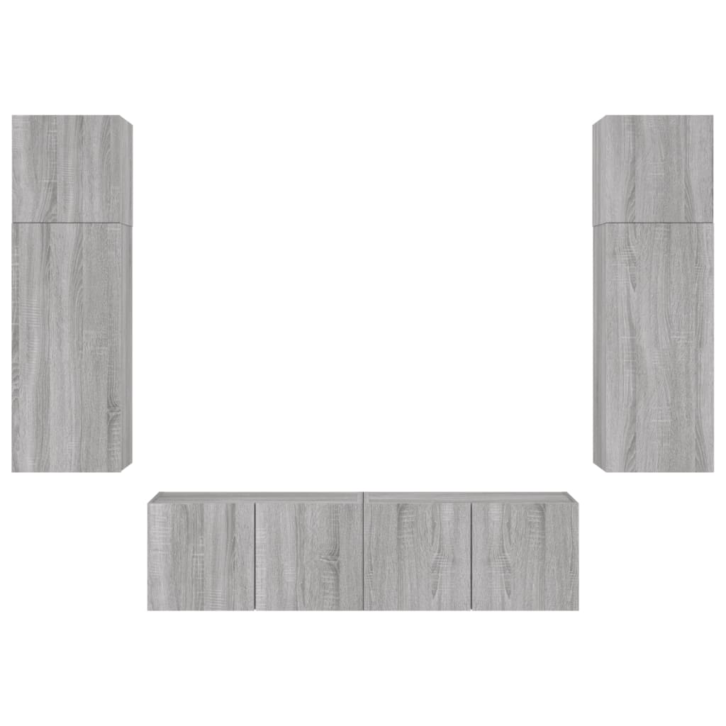 vidaXL 6 Piece TV Wall Units with LED Grey Sonoma Engineered Wood