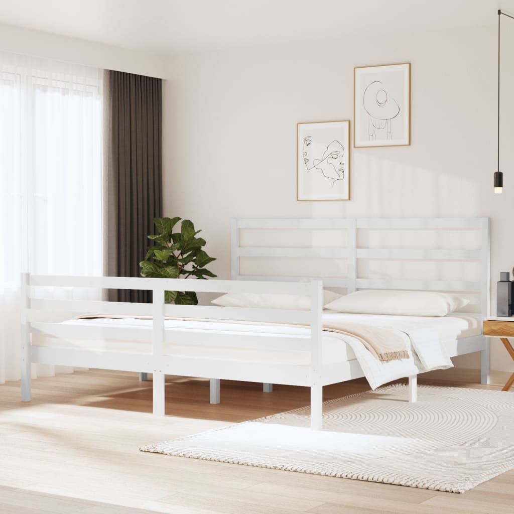 vidaXL Bed Frame without Mattress White Solid Wood Pine 180x200 cm Super King