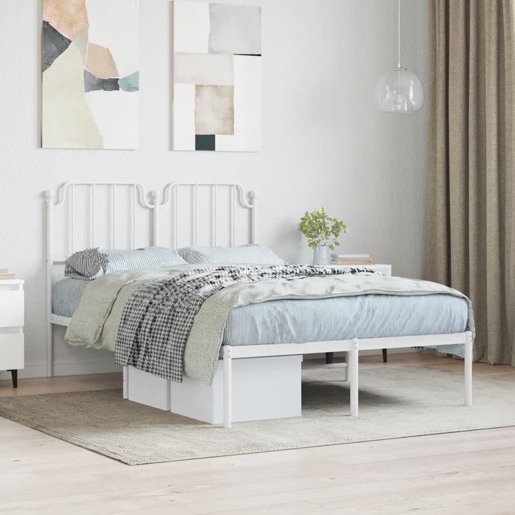 vidaXL Metal Bed Frame without Mattress with Headboard White 120x190 cm Small Double