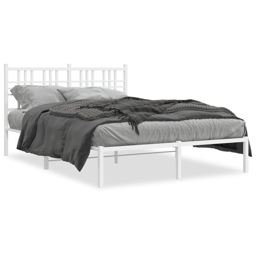 vidaXL Metal Bed Frame without Mattress with Headboard White 120x190 cm Small Double