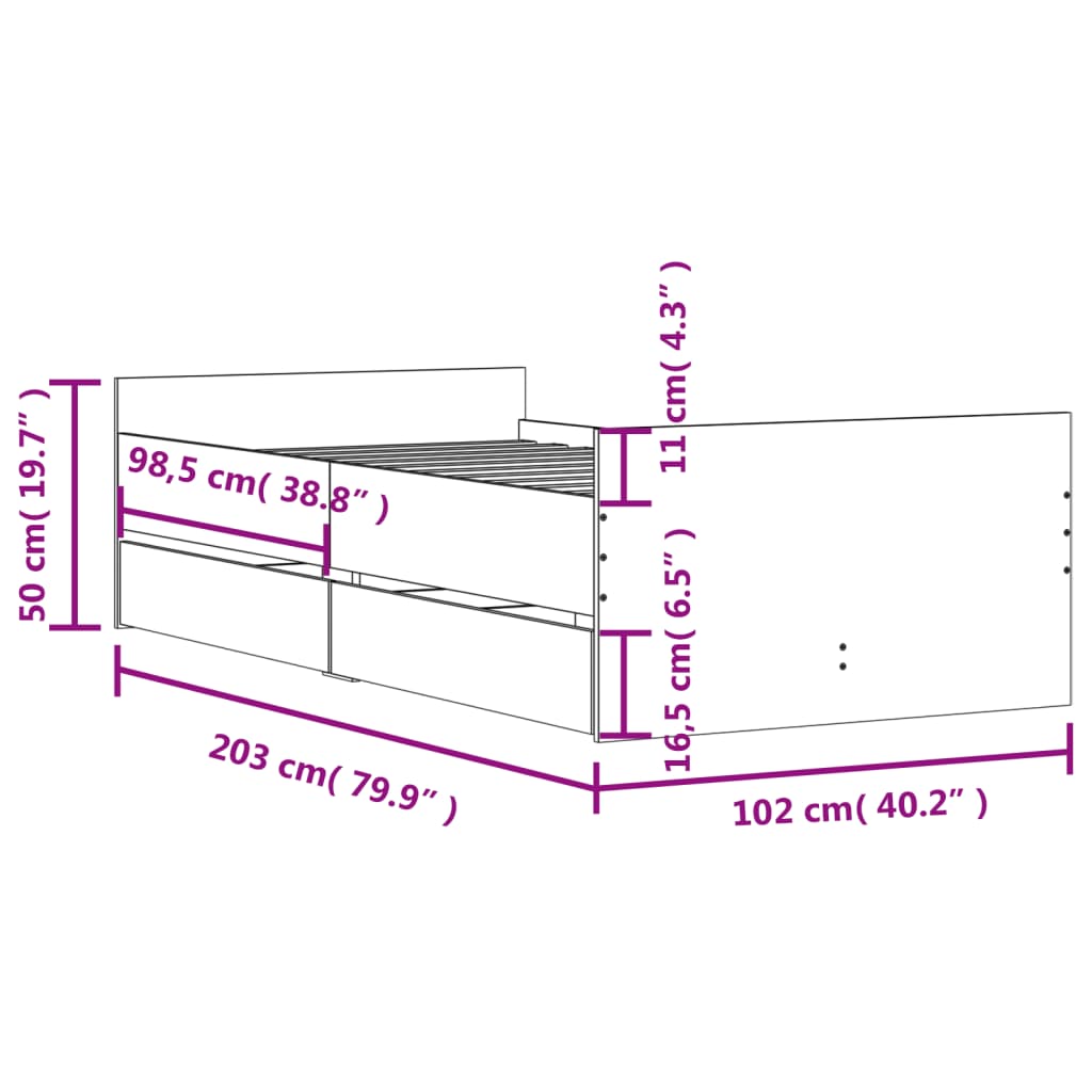 vidaXL Bed Frame with Drawers without Mattress Sonoma Oak 100x200 cm