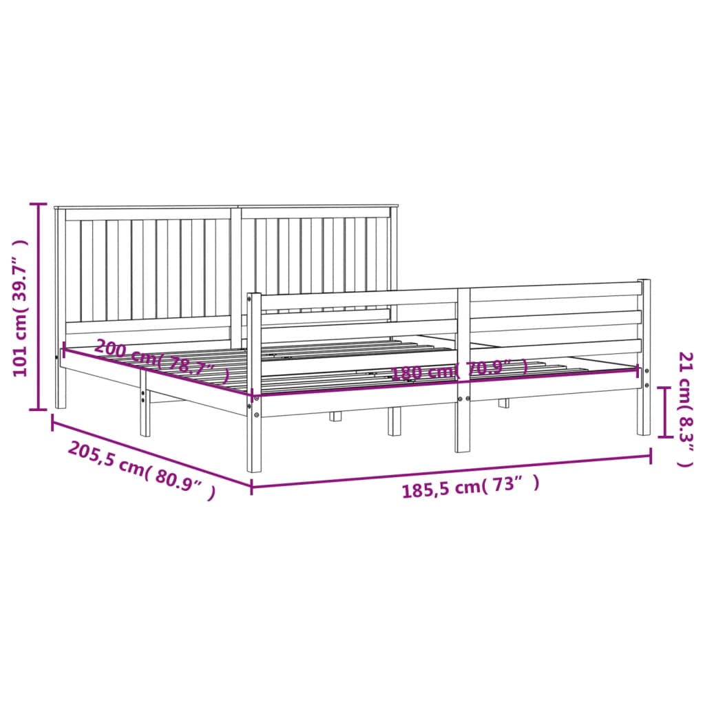 vidaXL Bed Frame without Mattress Super King Size Solid Wood