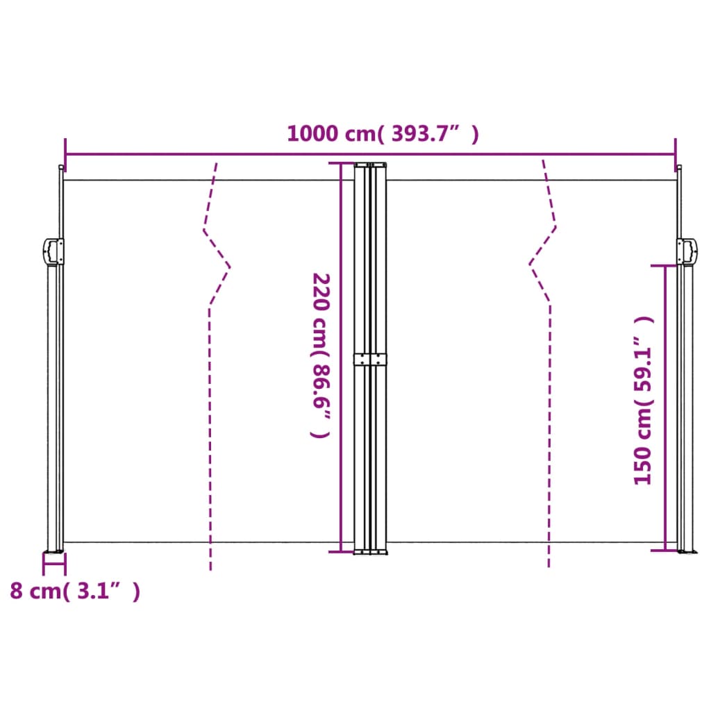 vidaXL Retractable Side Awning Black 220x1000 cm