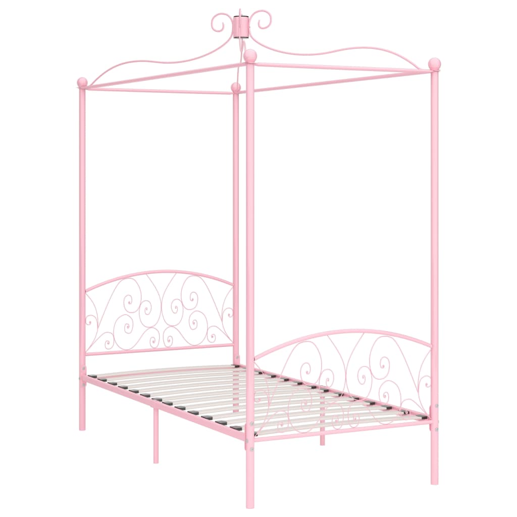 vidaXL Canopy Bed Frame without Mattress Pink Metal 100x200 cm