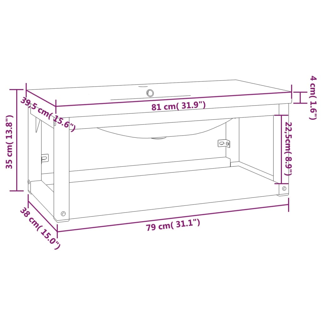 vidaXL Bathroom Washbasin Frame with Built-in Basin Black Iron