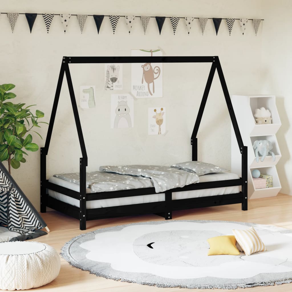 vidaXL Kids Bed Frame Black 80x160 cm Solid Wood Pine