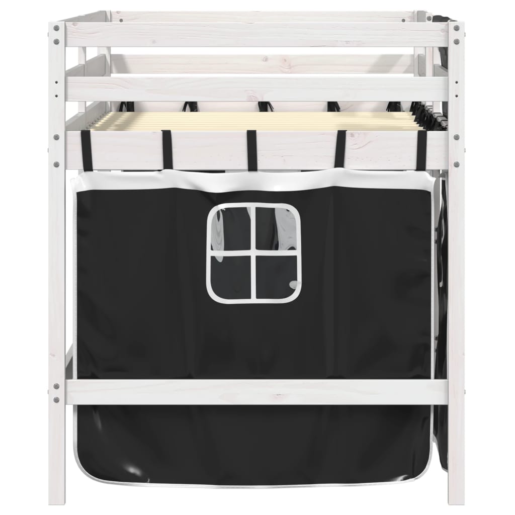 vidaXL Kids' Loft Bed with Curtains without Mattress White&Black 80x200 cm