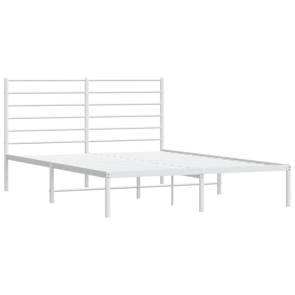 vidaXL Metal Bed Frame without Mattress with Headboard White 140x190 cm