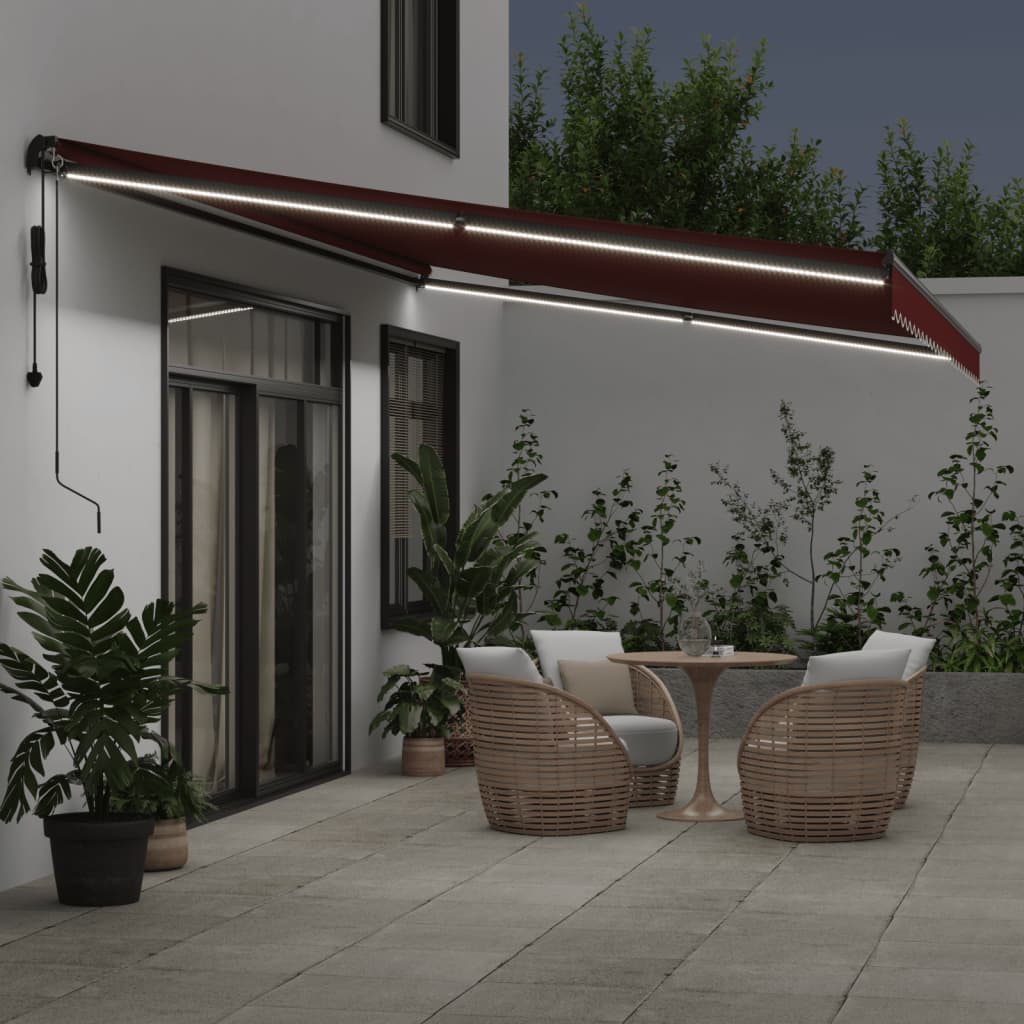 vidaXL Automatic Retractable Awning with LEDs Burgundy 600x350 cm