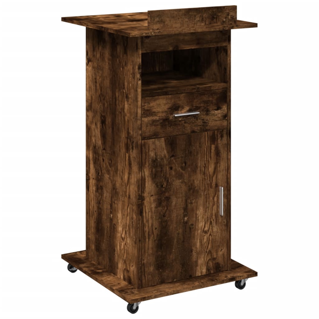 vidaXL Lectern with Wheels & Drawer Smoked Oak 55x55x107 cm Engineered Wood