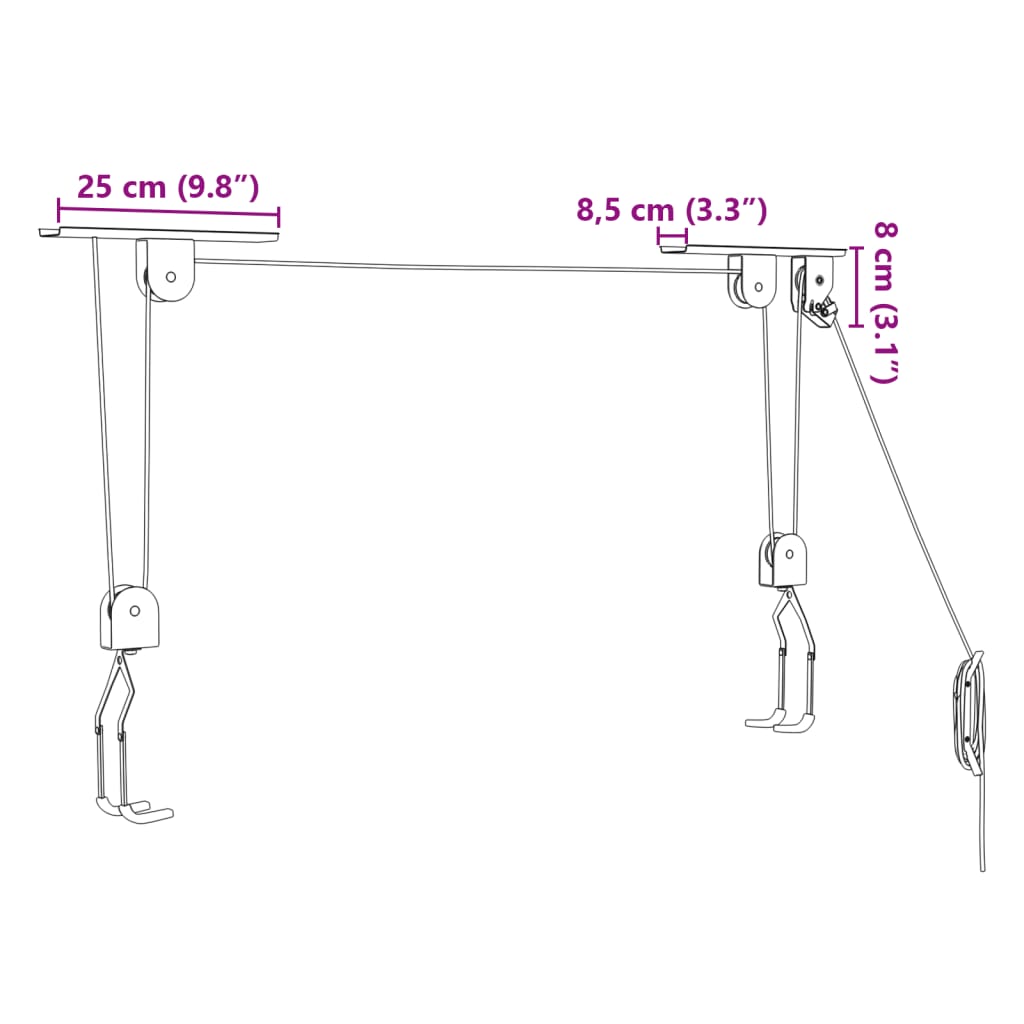 vidaXL Bike Hoists with Ceiling Mount 2 pcs 20 kg