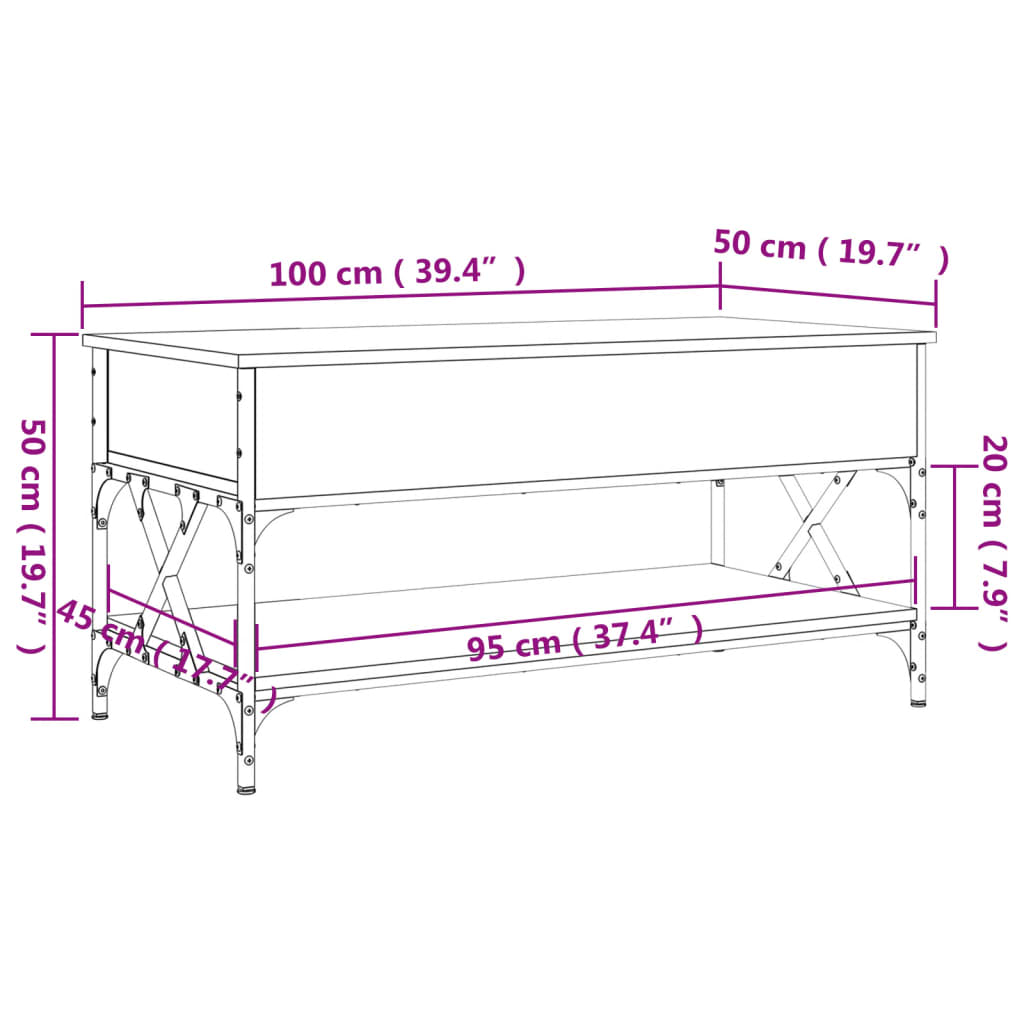 vidaXL Coffee Table Smoked Oak 100x50x50 cm Engineered Wood and Metal