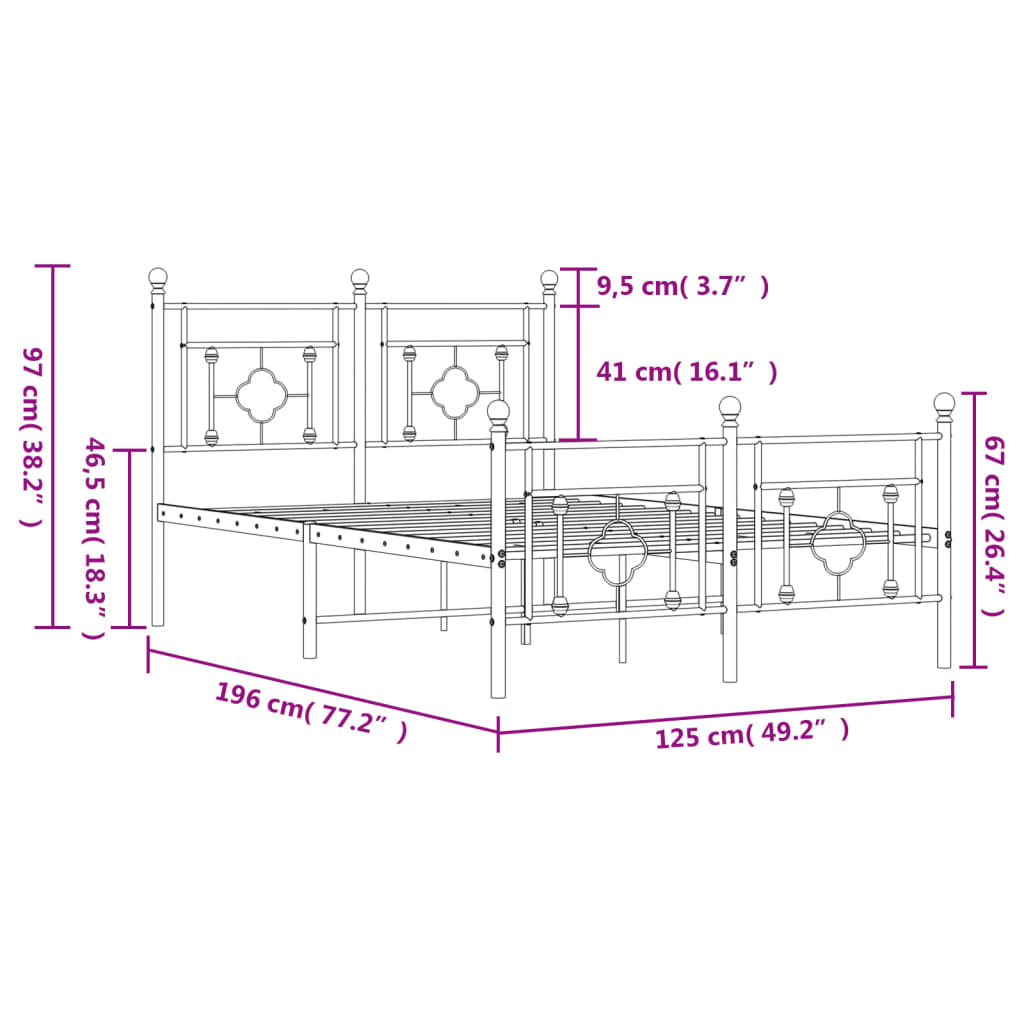 vidaXL Metal Bed Frame without Mattress with Footboard Black 120x190 cm Small Double