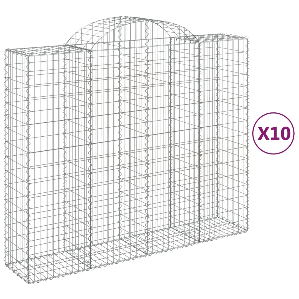 vidaXL Arched Gabion Baskets 10 pcs 200x50x160/180 cm Galvanised Iron