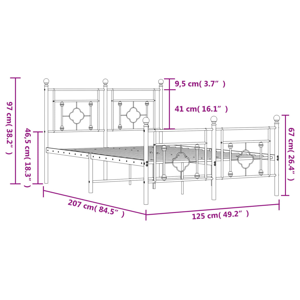 vidaXL Metal Bed Frame without Mattress with Footboard Black 120x200 cm