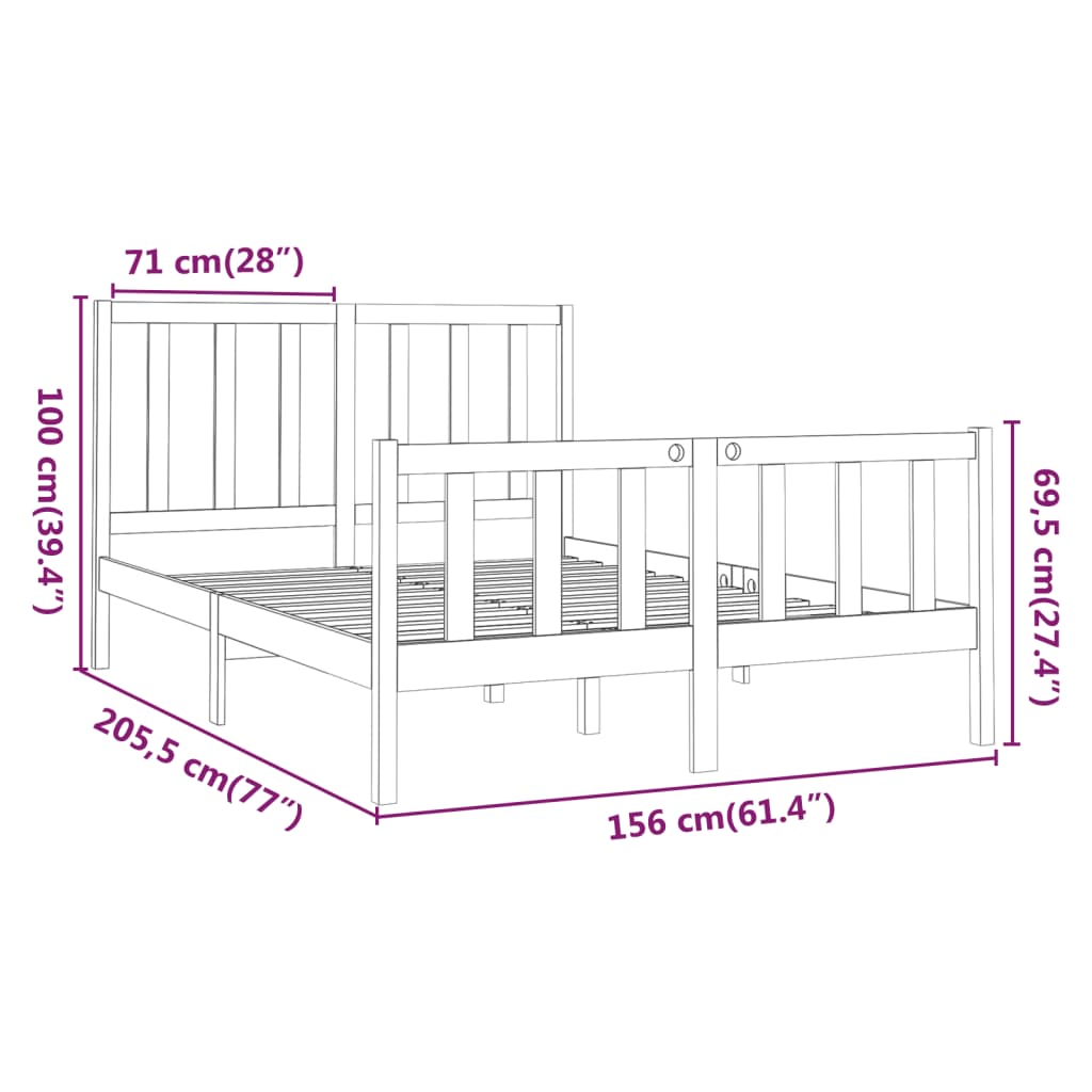 vidaXL Bed Frame without Mattress Honey Brown 150x200 cm King Size Solid Wood Pine