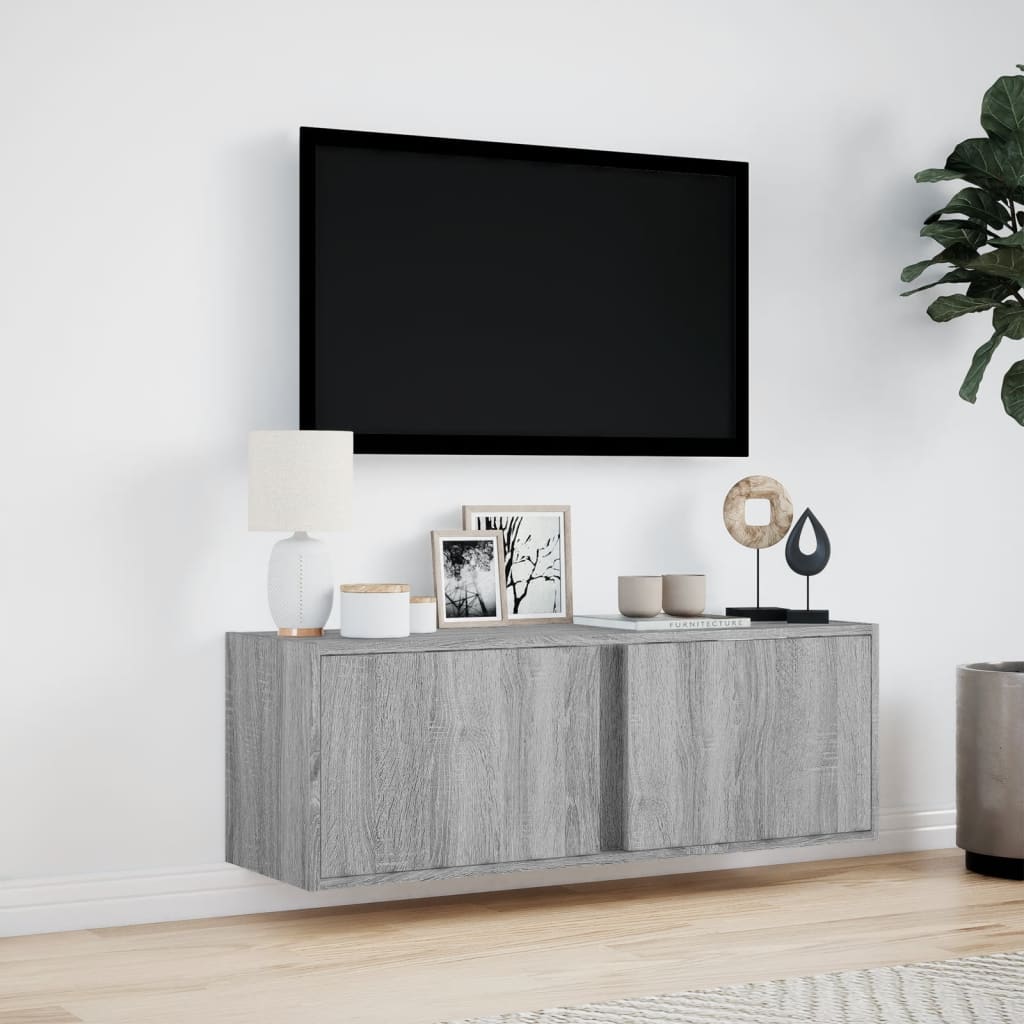 vidaXL TV Wall Cabinet with LED Lights Grey Sonoma 100x31x35 cm