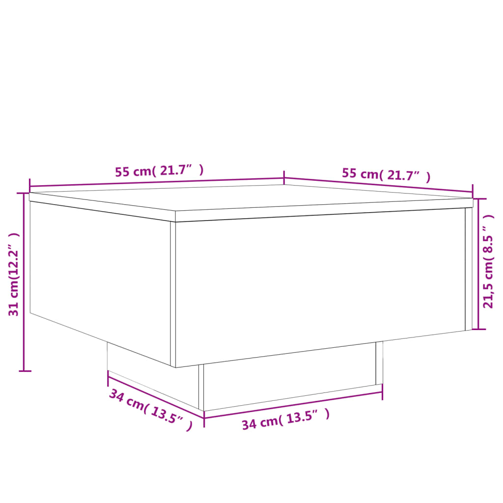 vidaXL Coffee Table with LED Lights Brown Oak 55x55x31 cm