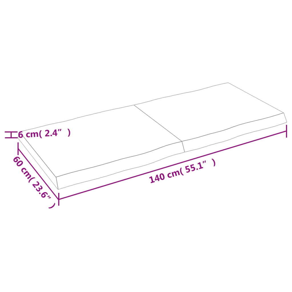 vidaXL Table Top 140x60x(2-6) cm Untreated Solid Wood Live Edge