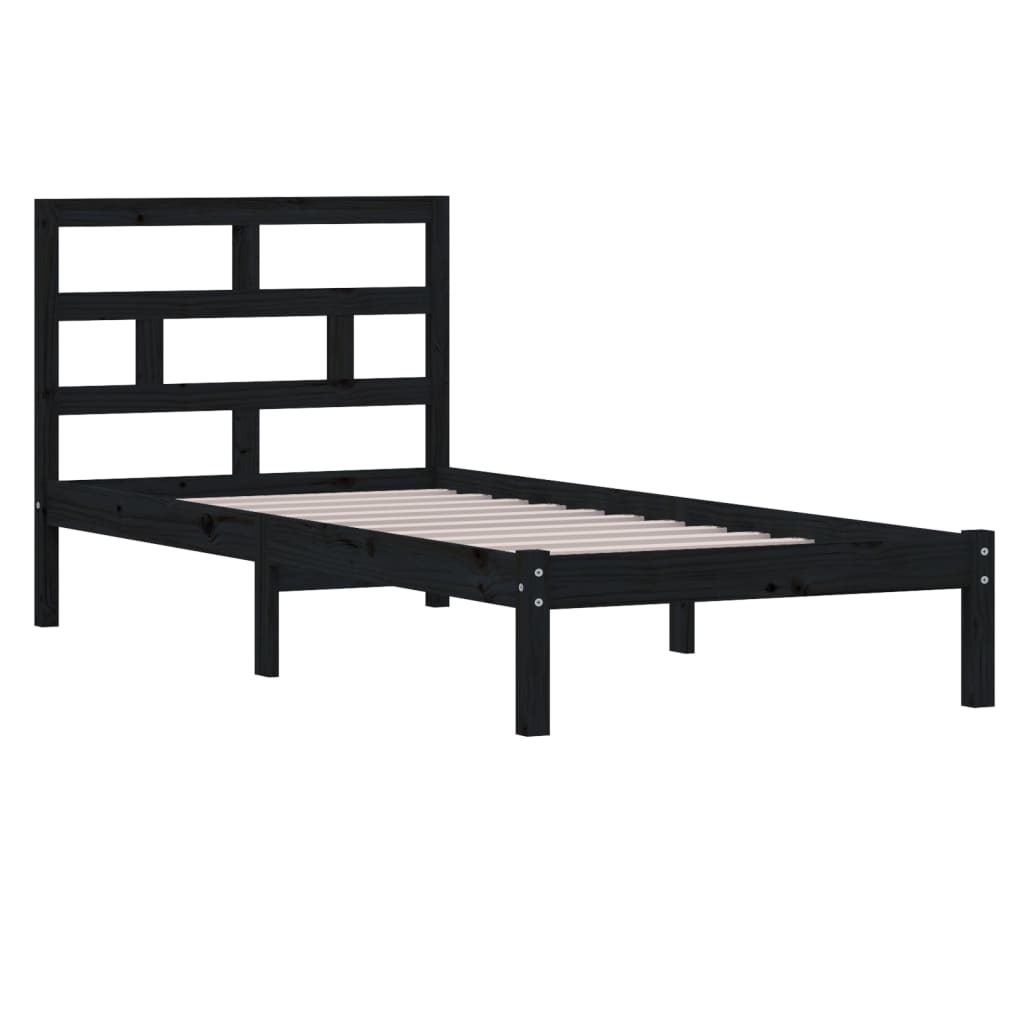 vidaXL Bed Frame without Mattress Black Solid Wood 100x200 cm (810011+814183)