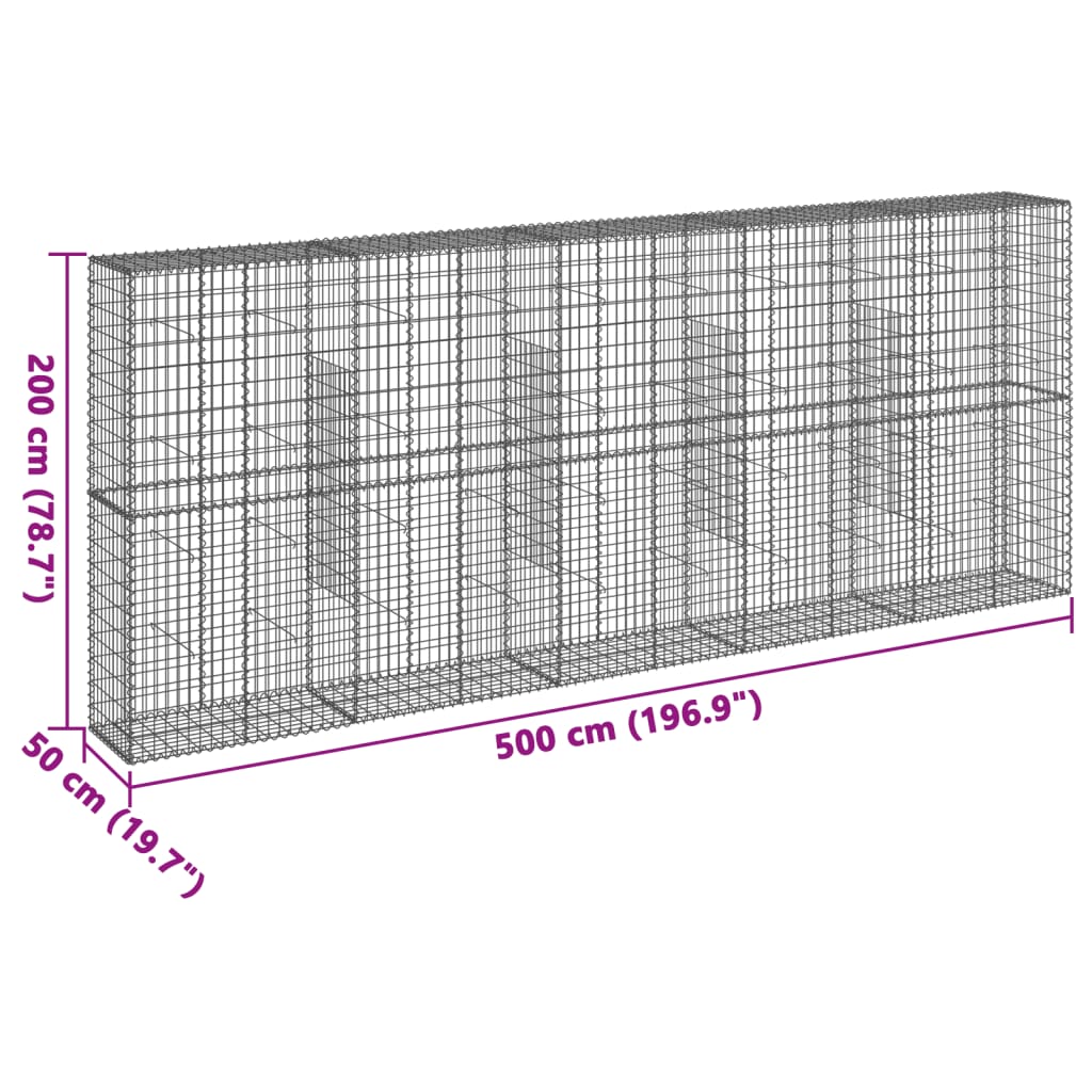 vidaXL Gabion Basket with Cover 500x50x200 cm Galvanised Iron