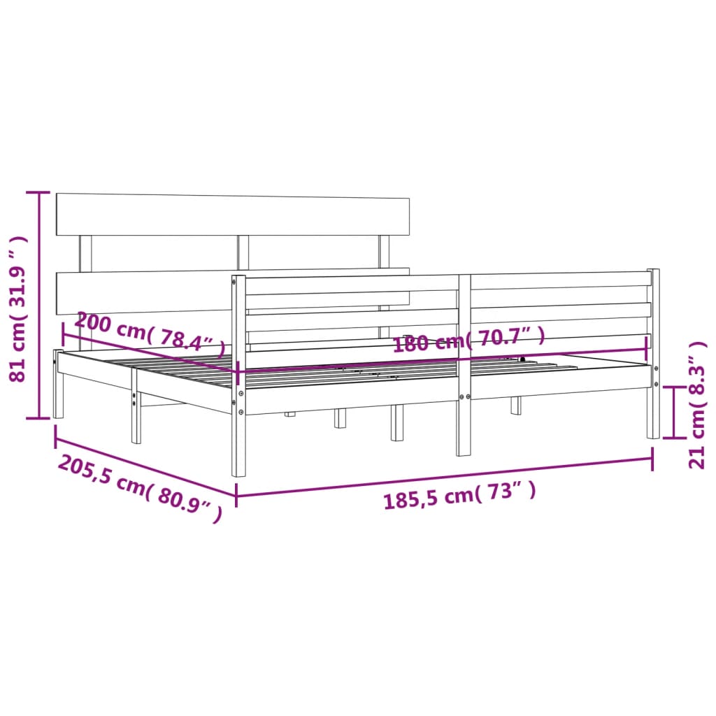 vidaXL Bed Frame without Mattress Super King Size Solid Wood