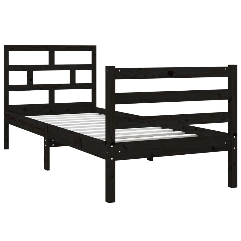 vidaXL Bed Frame without Mattress Black 75x190 cm Small Single Solid Wood