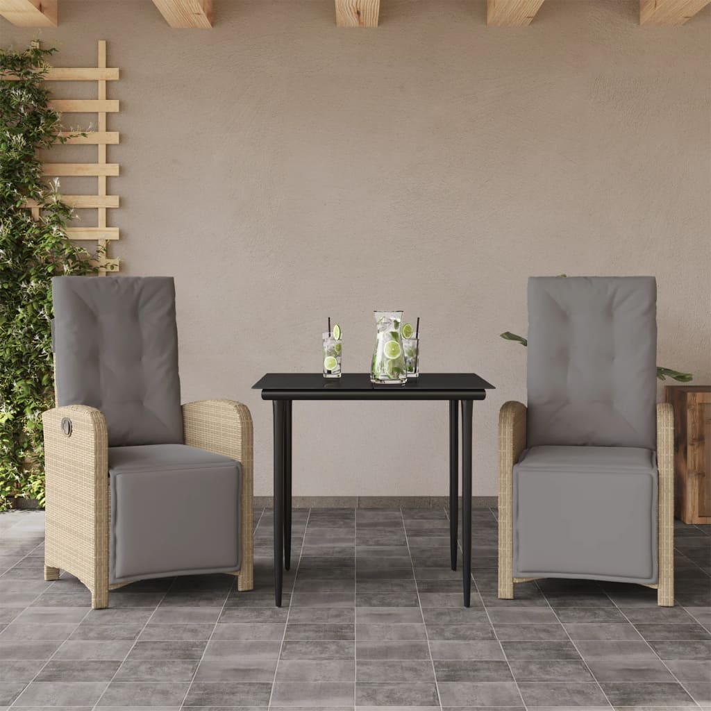 vidaXL 3 Piece Bistro Set with Cushions Beige Poly Rattan