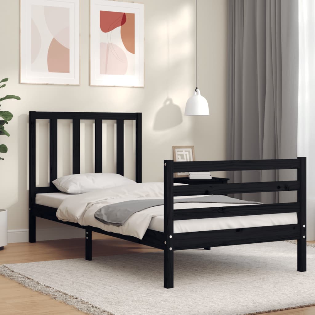 vidaXL Bed Frame without Mattress Black 100x200 cm Solid Wood Pine