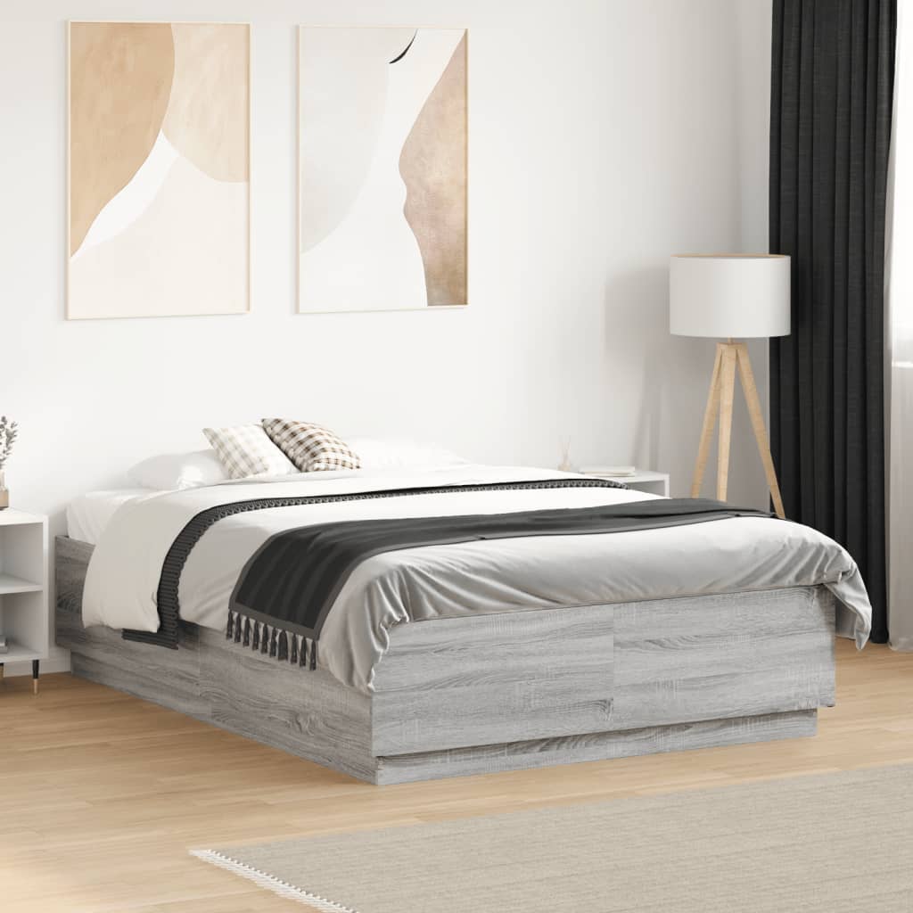 vidaXL Bed Frame without Mattress Grey Sonoma 135x190 cm Double