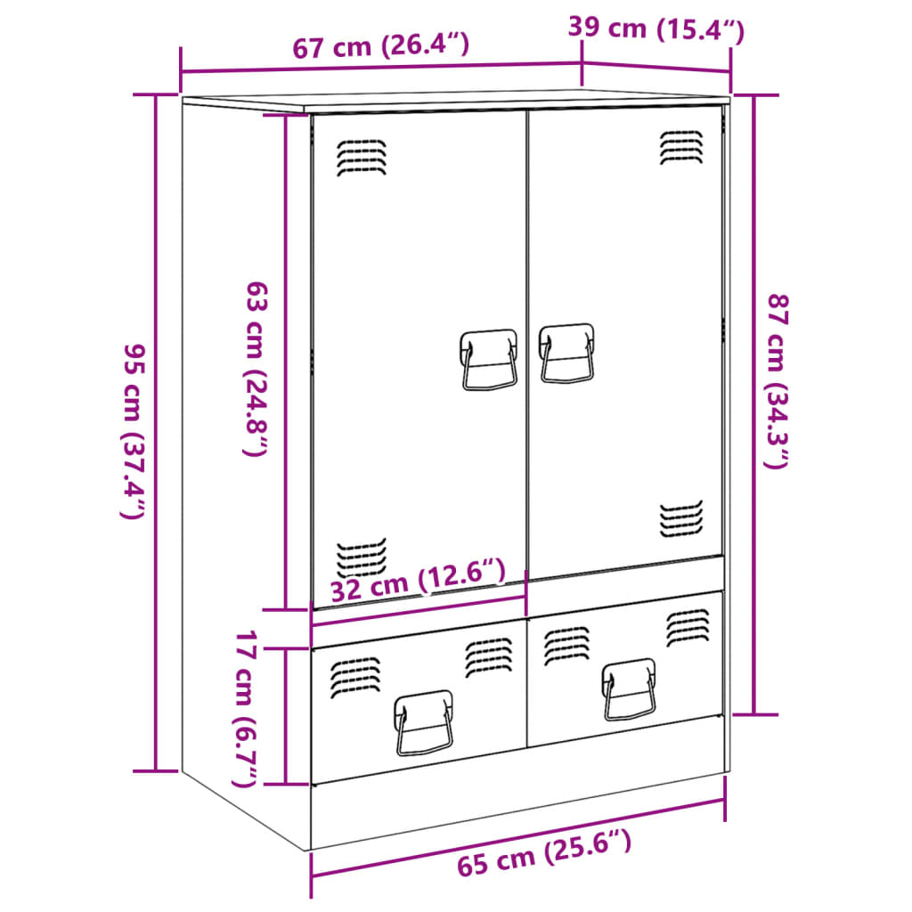 vidaXL Highboard White 67x39x95 cm Steel