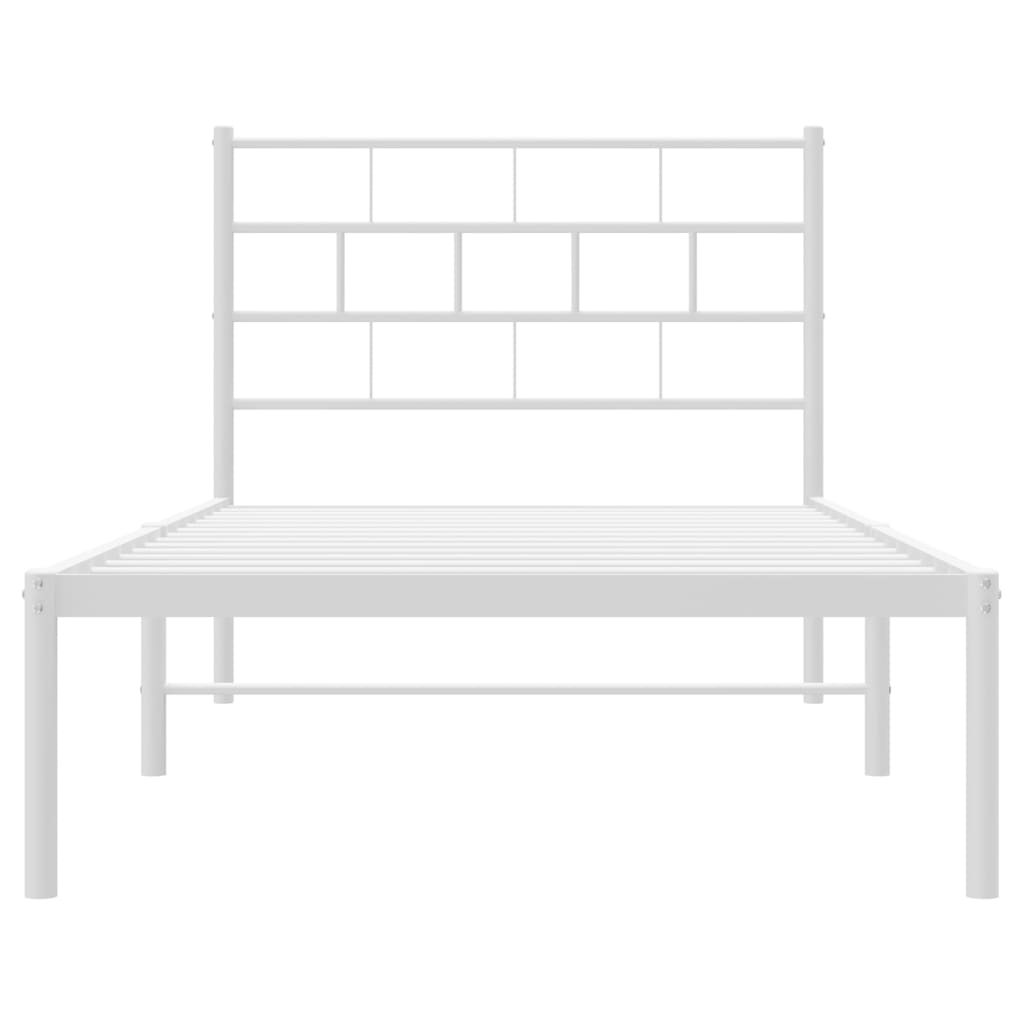 vidaXL Metal Bed Frame without Mattress with Headboard White 90x190 cm Single