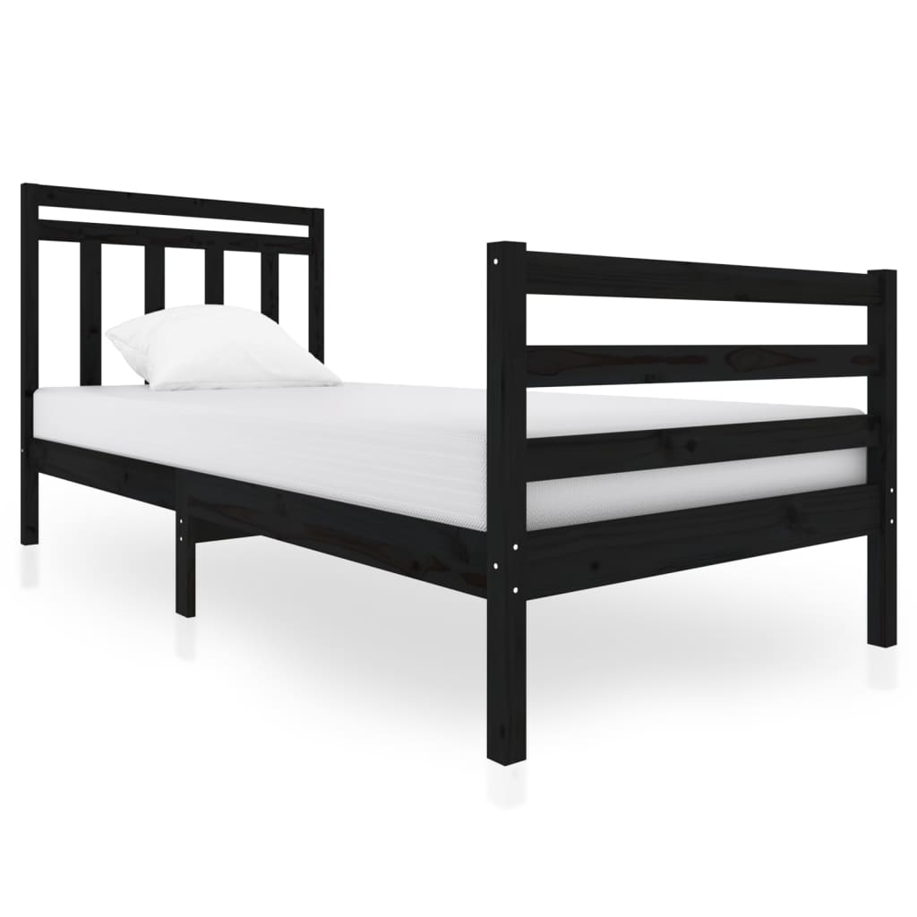 vidaXL Bed Frame without Mattress Black Solid Wood 90x200 cm