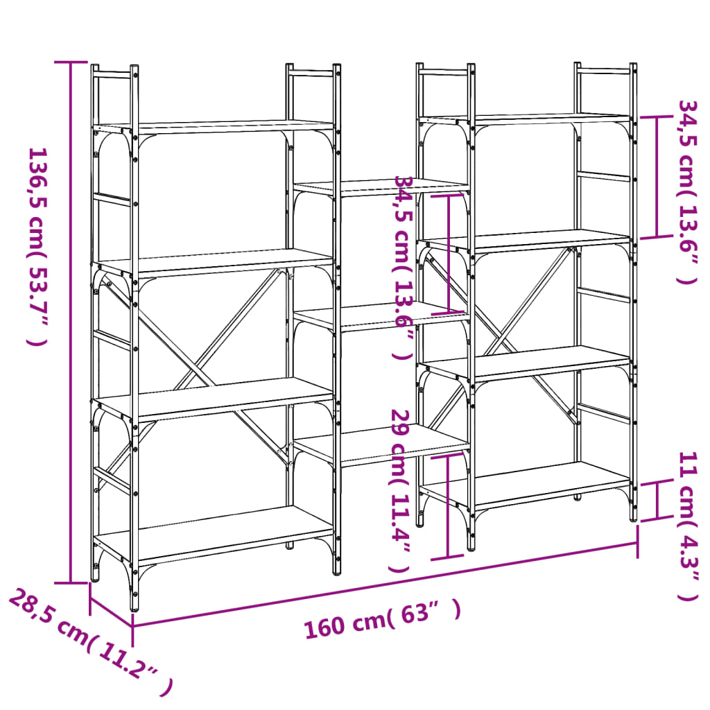 vidaXL Bookshelf Sonoma Oak 160x28.5x136.5 cm Engineered Wood