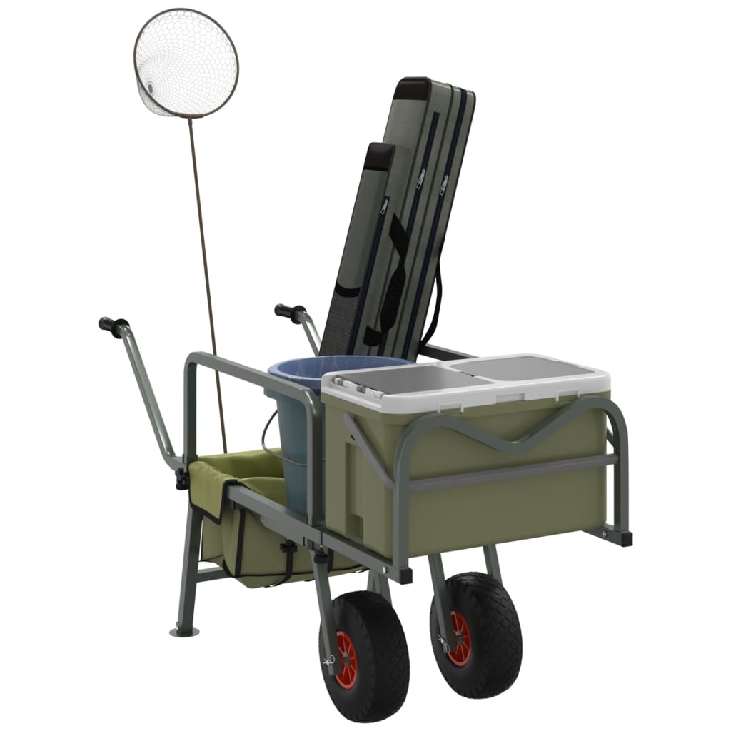 vidaXL Fishing Trolley Green with 2 Wheels Powder-coated Steel