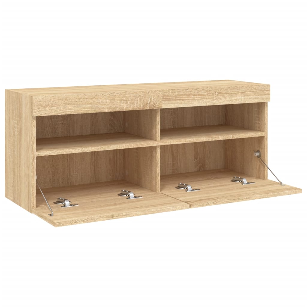 vidaXL TV Wall Cabinet with LED Lights Sonoma Oak 100x30x40 cm