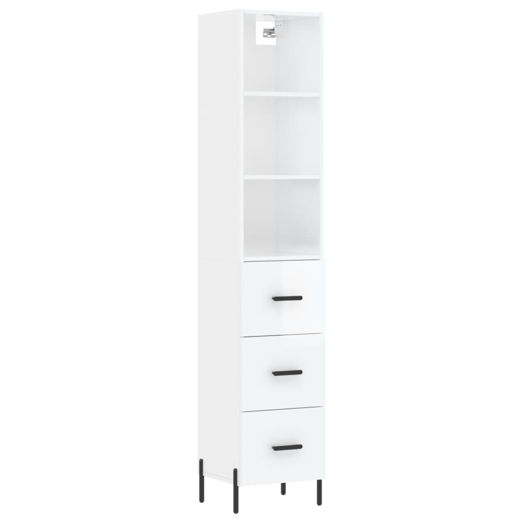 vidaXL Highboard High Gloss White 34.5x34x180 cm Engineered Wood