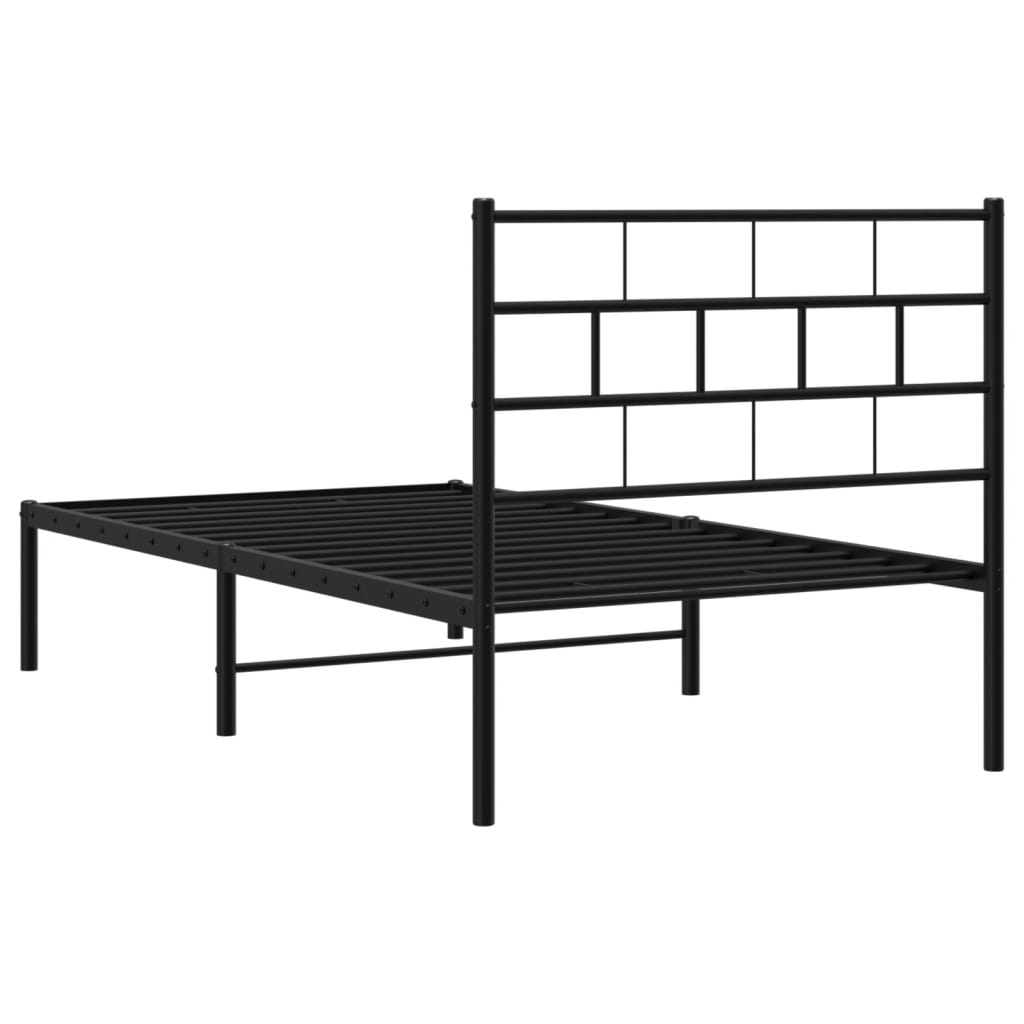 vidaXL Metal Bed Frame without Mattress with Headboard Black 90x200 cm