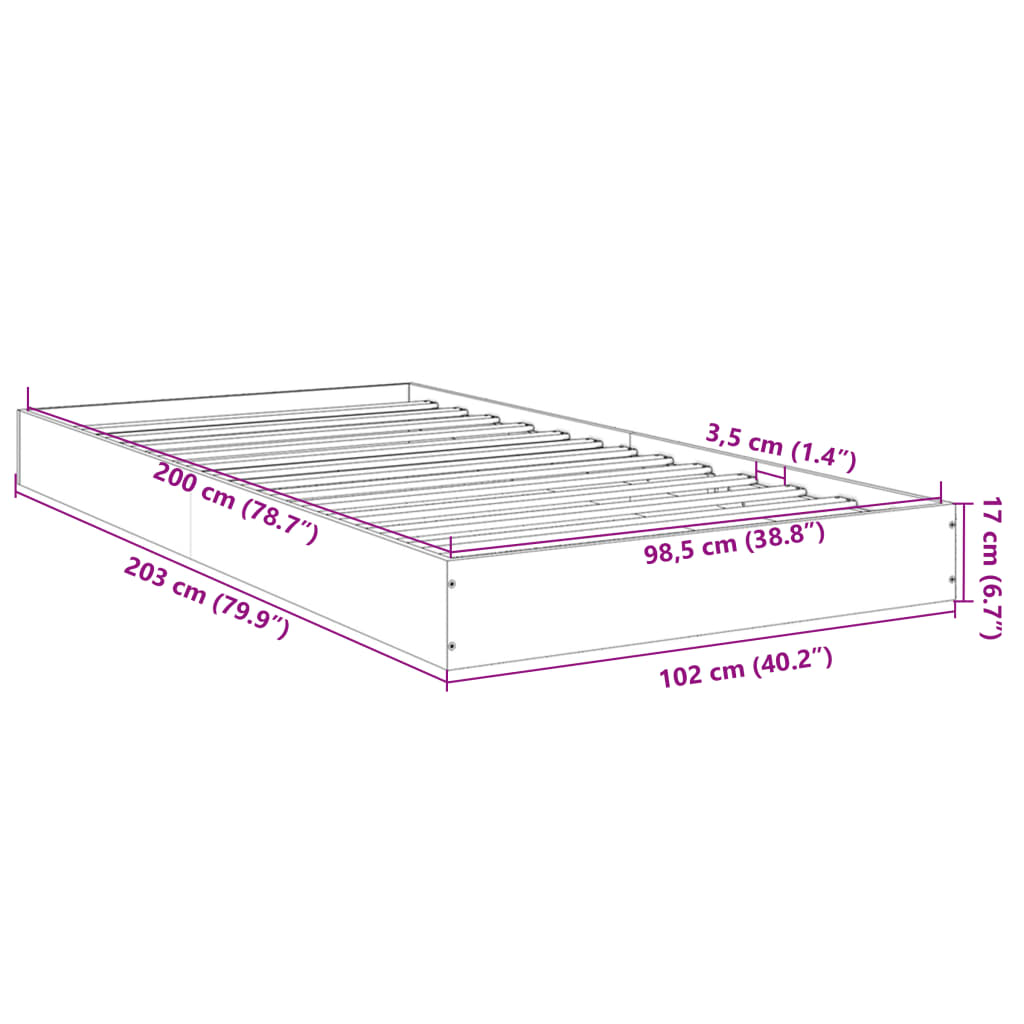 vidaXL Bed Frame without Mattress Black 100x200 cm Engineered Wood