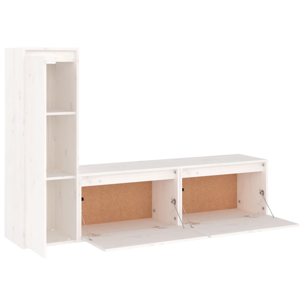 vidaXL TV Cabinets 3 pcs White Solid Wood Pine